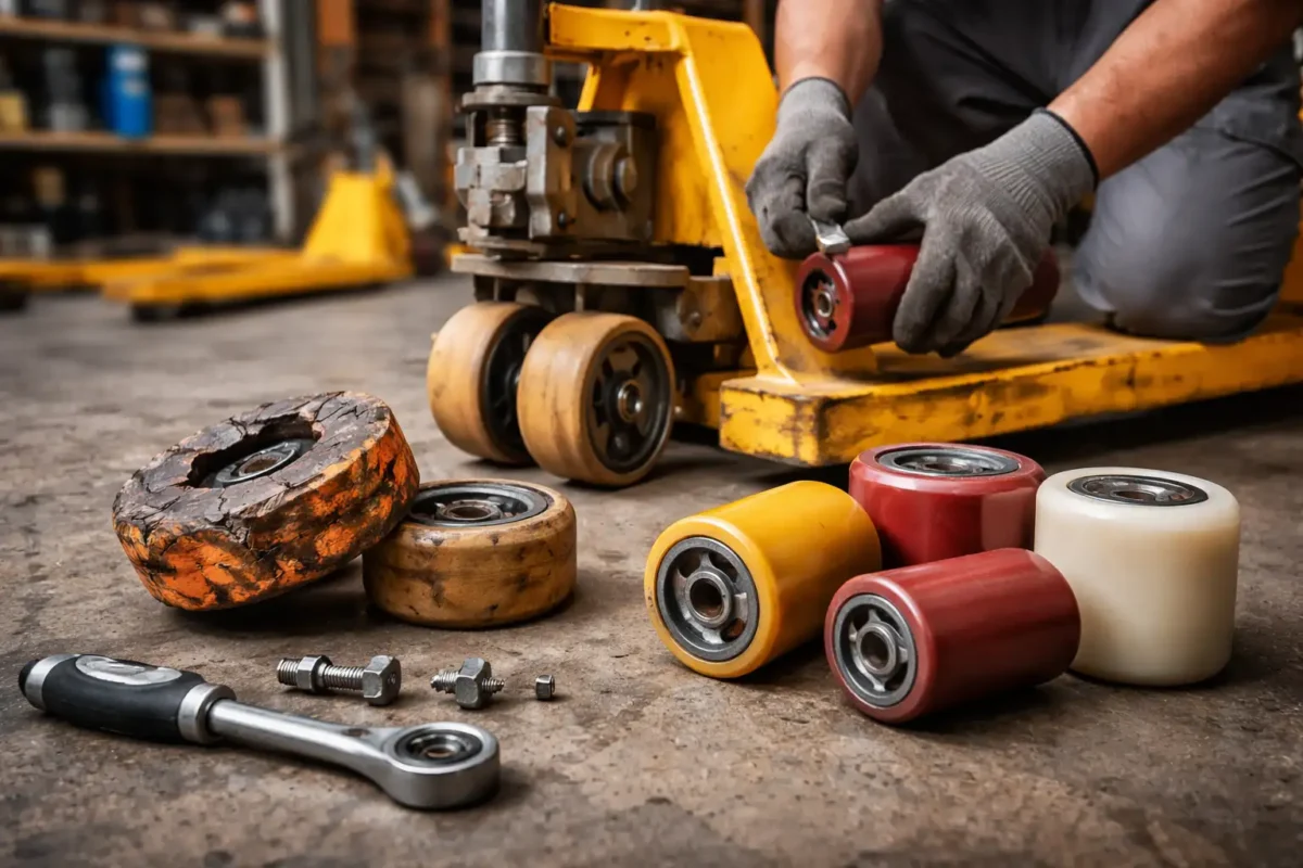 Koła i rolki wózków paletowych- zużycie, objawy, naprawa