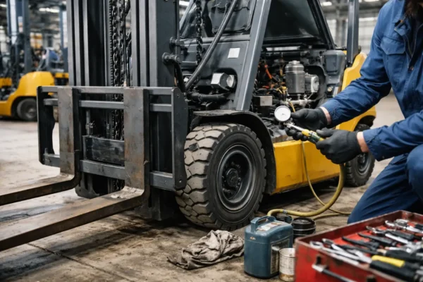 wolno podnoszące się widły wózka widłowego